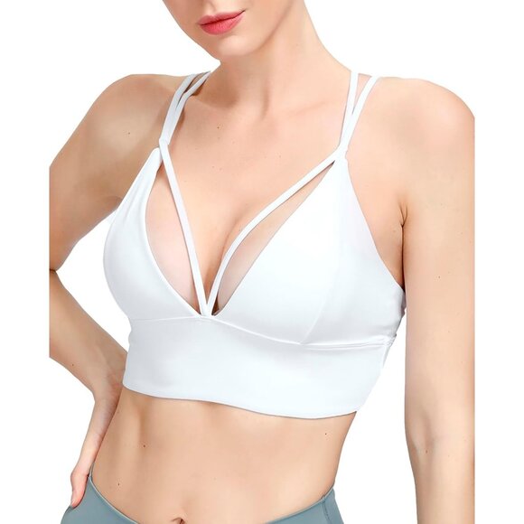 Women's White Strappy Bralettes Pull-on Sports Bra Rave Top Festival Outfits - Picture 1 of 9